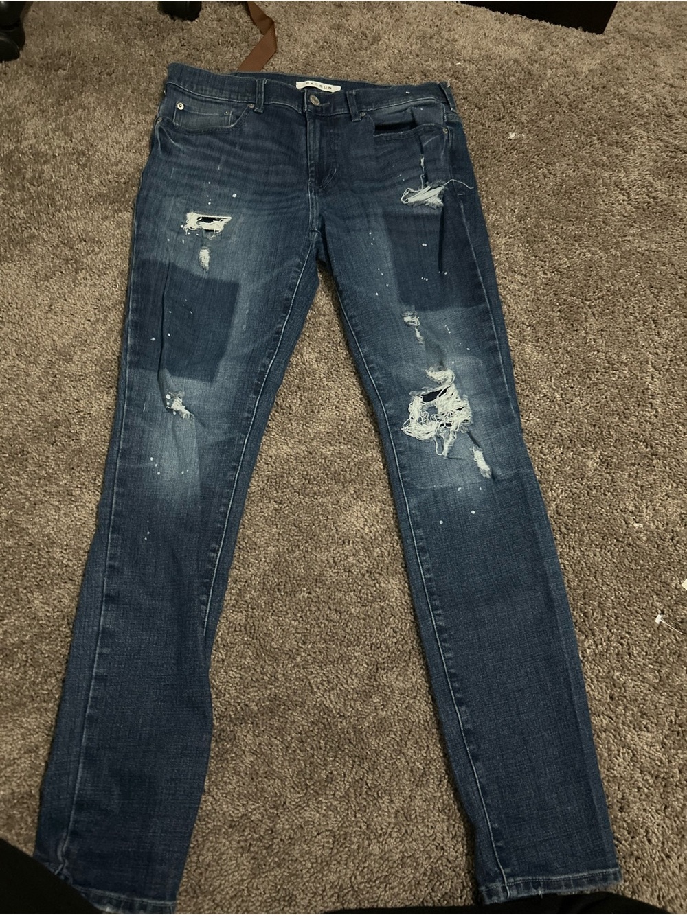 PacSun Men's Skinny Jeans - Dark Blue Ripped Wash